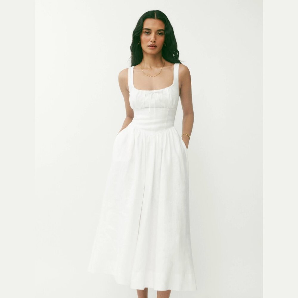 Reformation Balia Linen Dress in white size 2